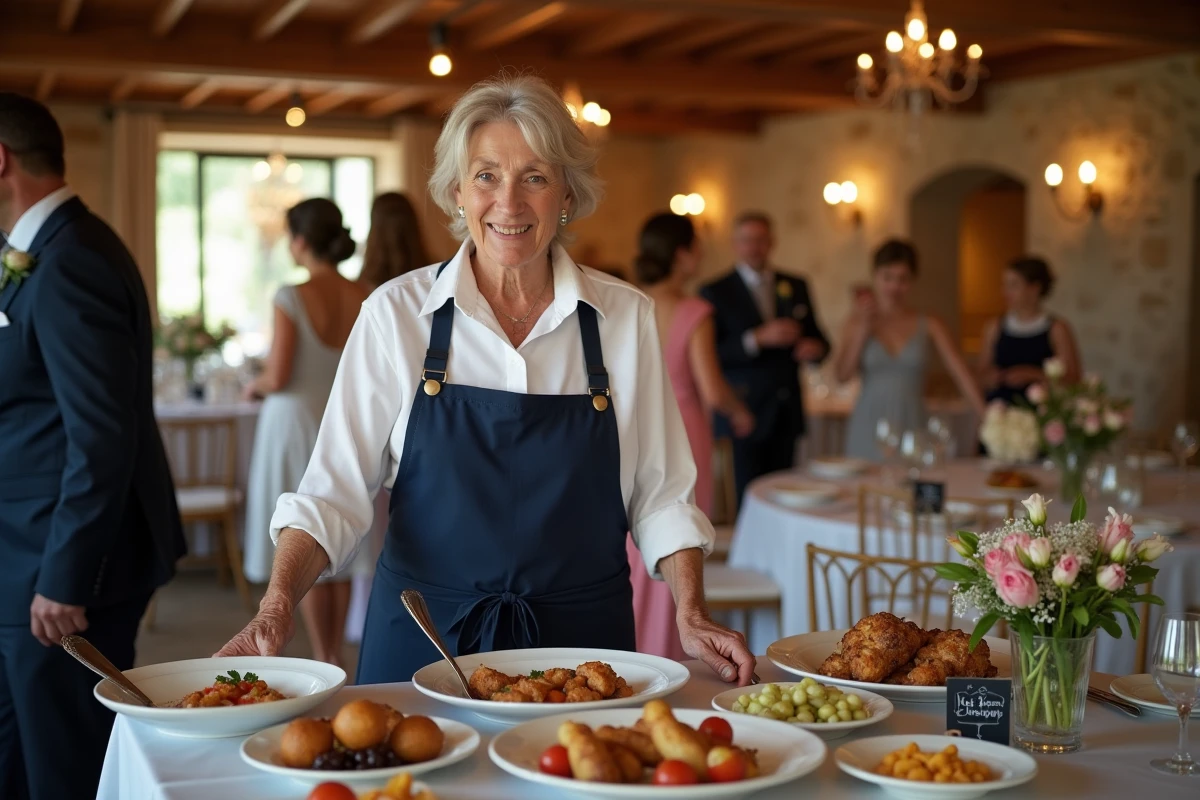 Caterer arrange un buffet convivial en intérieur