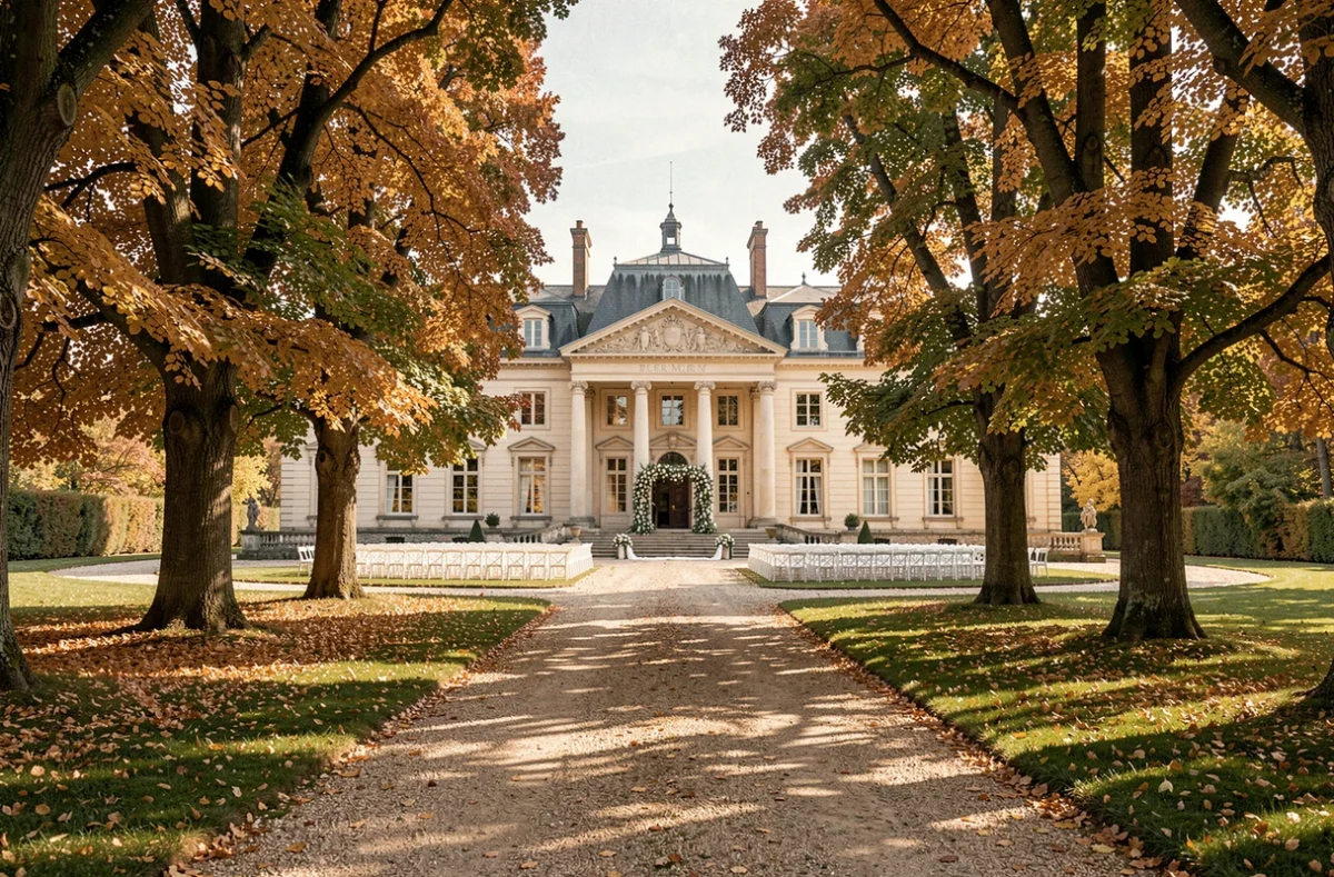 Le Château de Mercy près de Metz avec sa façade néoclassique et une allée arborée pour un mariage