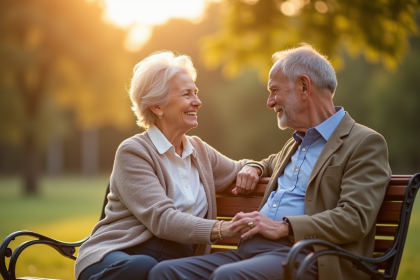 Couple âgé tenant la main dans un parc ensoleillé