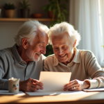 Couple senior lisant une lettre à la lumière naturelle