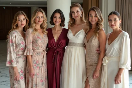 Groupe de femmes élégantes dans un lieu de mariage moderne