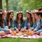Groupe de femmes riant lors d'un pique-nique en plein air