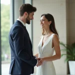 Jeune couple marié dans une mairie moderne et élégante