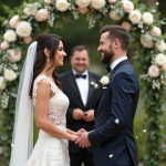 Mariage en plein air avec couple et arche florale