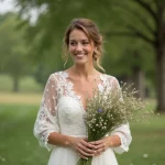 Femme heureuse en robe écologique dans un parc nantais