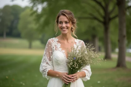 Femme heureuse en robe écologique dans un parc nantais