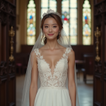 Jeune mariée en robe blanche dans une église élégante