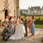 Photographe de mariage professionnel capturant une cérémonie en plein air dans un château de la Loire